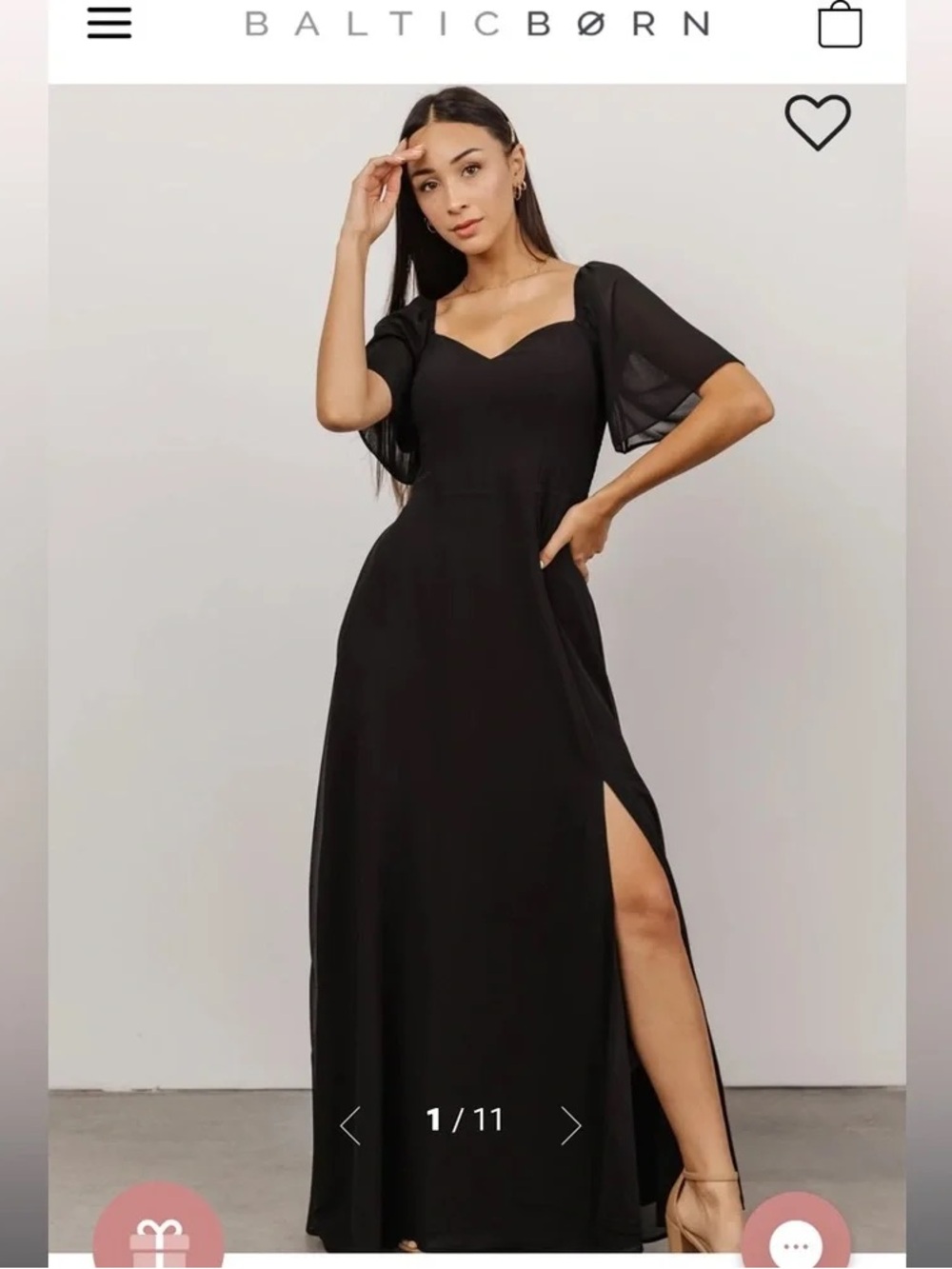 NWT Baltic Born Sierra Sweetheart Black Maxi Dress Formal Gown Side Slit Large